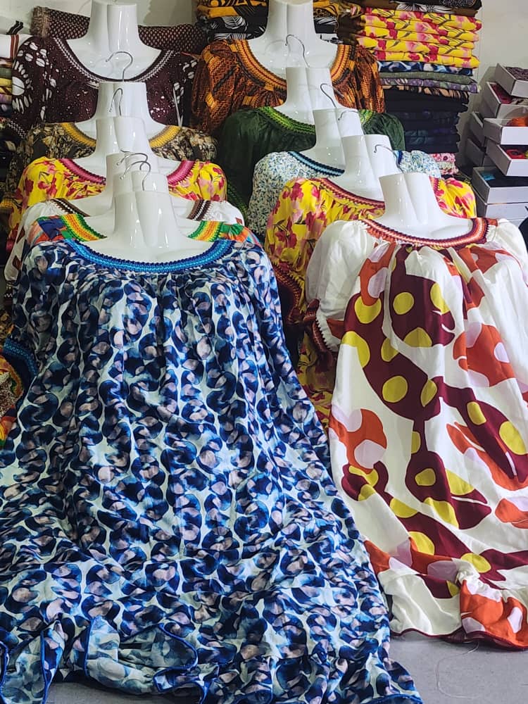 Blue and white patterned dresses