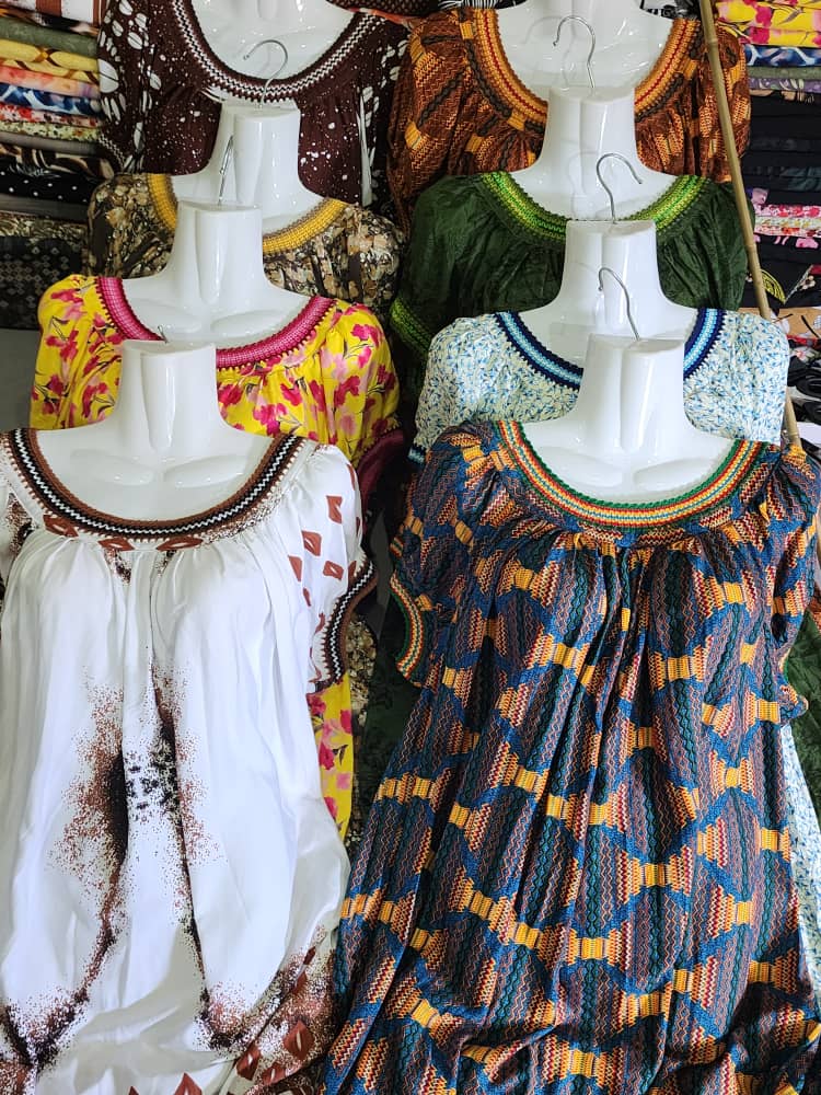 White and blue patterned dresses