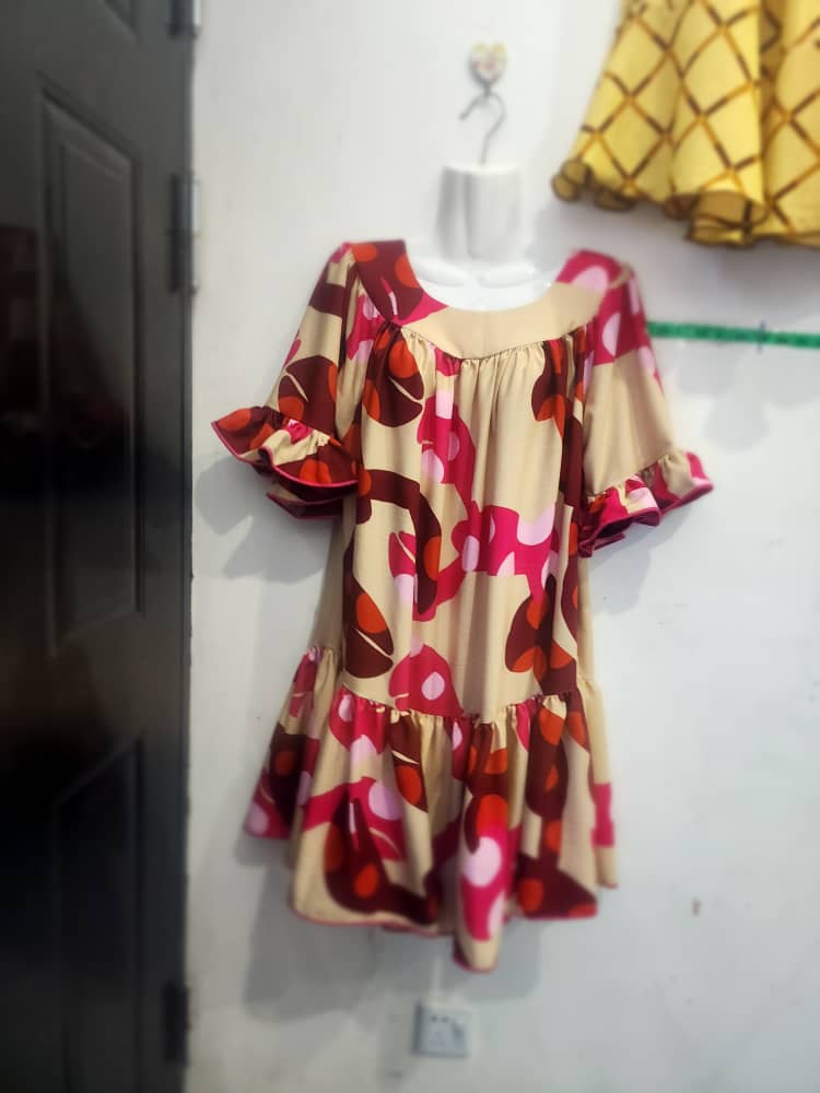 Pink and beige floral dress